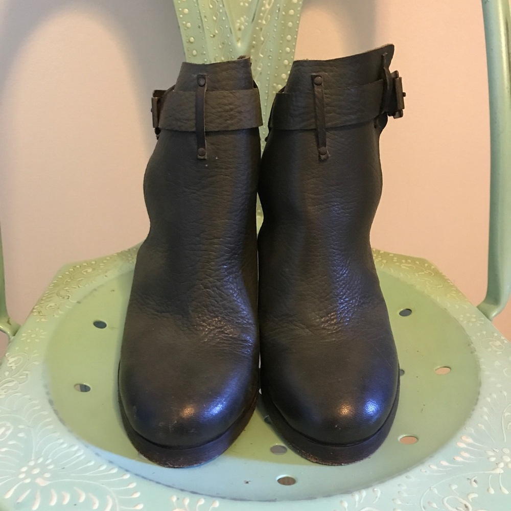 Free People Army Green Leather Block Heel Boot